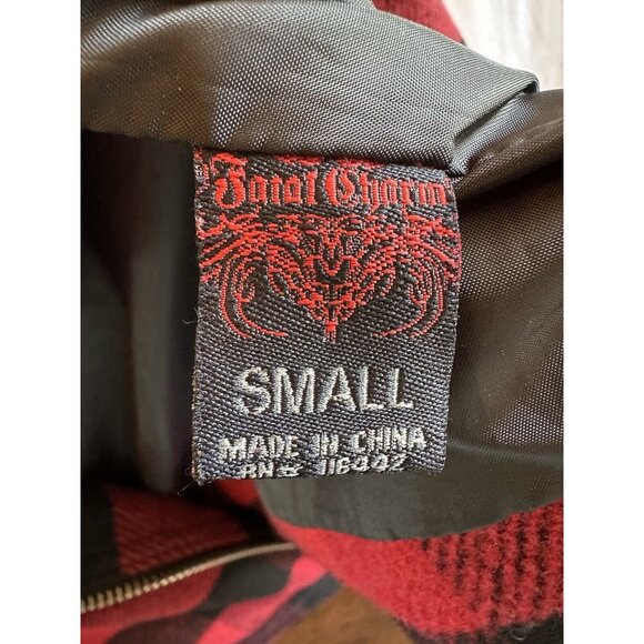 Fatal Charm Red Plaid Asymmetrical Moto Jacket Coat Small - Picture 11 of 11